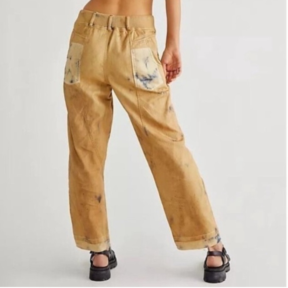 Free People Beige Distressed Cropped Corduroy Utility Pants - Picture 2 of 3